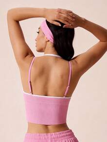 TCVC New Spring/Summer Sports Tank Top, Fashionable Color Blocking, Seamless Design, High Elasticity Soft Fabric, Suitable For - Pink - View 4