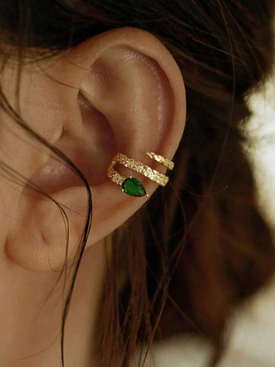 1 pieza Brazalete de oreja de serpiente único, diseño en capas para mujeres, pendientes sin perforación - Dorado - Ver 1