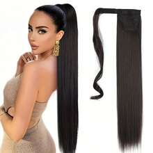 Tóc giả dài 24 inch, kiểu đuôi ngựa thẳng, kiểu quấn quanh đầu, kẹp tóc nối, màu đen, phụ kiện đội đầu. - Nhiều màu - Xem 10