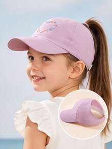 Gorra de béisbol con bordado de corazón para niñas, sombrero ajustable de protección solar para uso diario y vacaciones, verano - 1PC - Ver 9