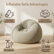 Large Slouchy Sofa Chair, Inflatable Bean Bag Sofa, Foldable Portable Lounger: Corduroy Fabric - Durable PVC Material - Foldable & Portable - No Assembly Required - Weight Capacity 220 Lbs - Size: 45"X45"X31", Soft & Comfortable Bean Bag Sofa, Suitable For Living Room, Bedroom, Reading Room, Balcony, Outdoor Camping, Easy To Store And Carry, Leisure & Entertainment, Dorm, Backrest Chair - Multicolor - View 11