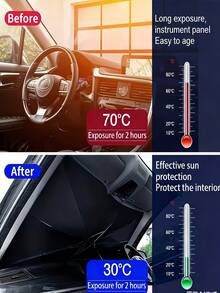 Sunshade Umbrella Type Car Window Sun Visor, UV Protection, Heat Insulation, Portable Foldable Automotive Windshield Sun Shade, With Heat Insulation Effect, Summer Car Outdoor Sun Canopy Accessory - Shade - View 3