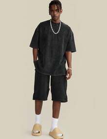 Arssm 3 Pack Men Oversized T Shirts Vintage Tee Loose Fit Short Sleeve Casual Streetwear Baggy Washed Unisex Tops Long Shirt 100 Percent Cotton Clothing Women - 黑*3 - 查看 3