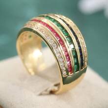 Shiny Multicolor Cubic Zirconia Wide Ring, Suitable For Women And Girls, Vintage Fashion Elegant Exquisite Elegant Anniversary Jewelry - Gold - View 2