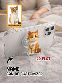 1pc Personalized Pet Photo To 3D Style Cartoon Phone Grip, Custom Dog & Cat Portrait Mobile Stand With Name, Unique Gift For Pet Lovers - As Shown 1 - View 7