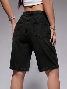 Women Jorts Baggy Jeans Jorts Outfits Mid-Low Waisted Denim Y2K Shorts Summer Hot Short Pants Streetwear - màu đen - Xem 3