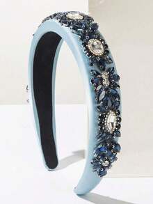 1pc Retro Glamorous Rhinestone Headband (Random Color For Rhinestones) ,Hair Hoop Hairband For Women Hair Accessories Head Accessories - FG1660-藍色 - 查看 4
