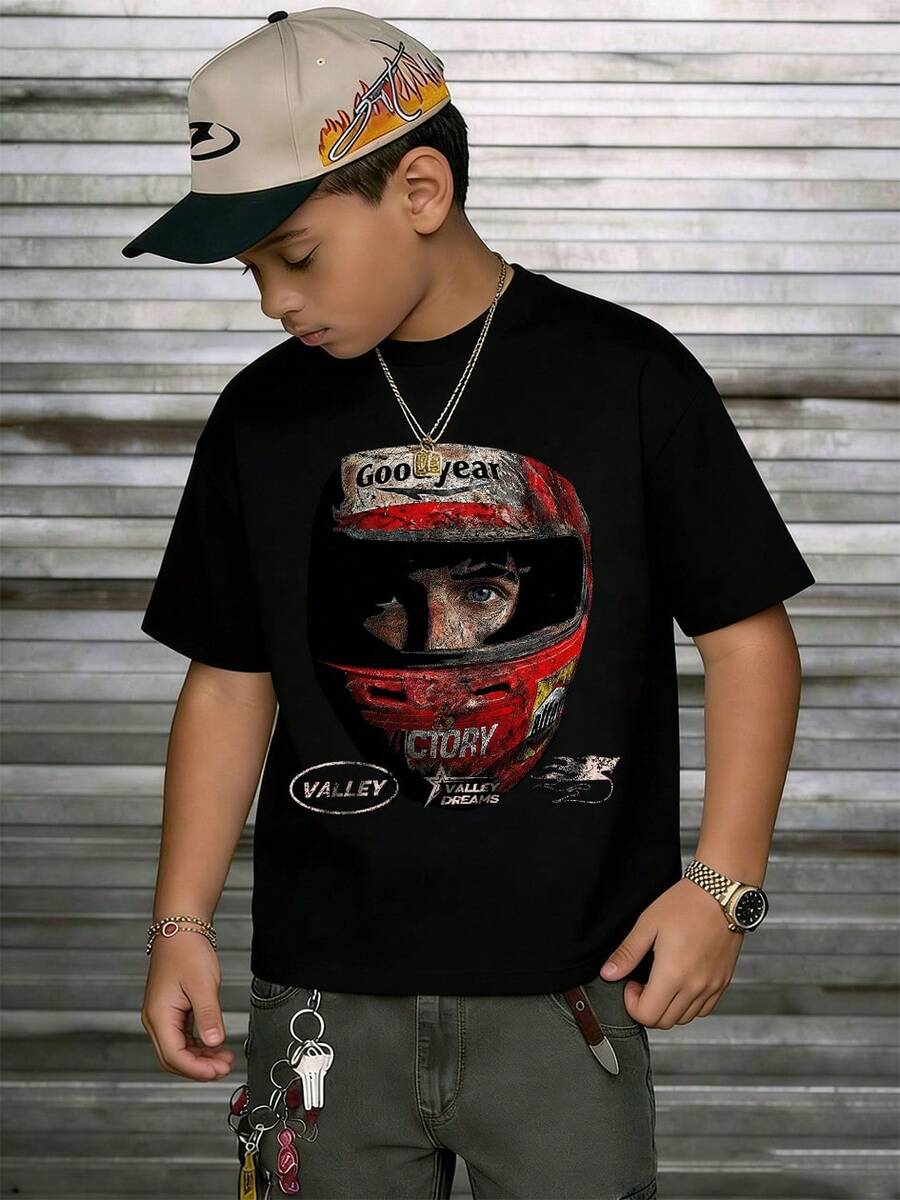 Ropa de algodón para niñas preadolescentes, camiseta con estampado de letras inspirado en el Y2K - Cuello redondo informal, manga corta, lavable a máquina - Perfecta para primavera/verano/otoño, moda, ropa de calle, unisex, hombre y mujer - Negro - Ver 1
