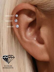 Moissanit Ohrstecker für Frauen und Männer 0,03-0,3CT S925 Sterlingsilber hypoallergene Ohrringe Hochzeitsschmuck für Frauen und Männer D Farbe VVS1 Klarheit - Silber - Übersicht 3
