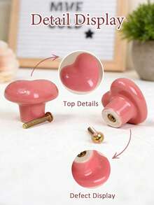 2个陶瓷心形橱柜把手，抛光金属表面，粉色心形抽屉拉手，适用于橱柜、家具和鞋架 - 彩色 - 查看 10