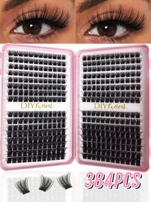 DIY Eyelash Extension Tutorial, 384pcs Individual Lash Clusters, D-Curl Curly Lash Clusters, At-Home Eyelash Extension, Lash Clusters, Lash Clusters, Individual Lashes, Eyelashes, False Eyelashes - D - View 10