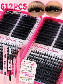 Regalo Nuevo Juego de 684/612 Pestañas Postizas de Estilo dibujos animados, Efecto de Maquillaje Natural, Pestañas Tipo Hada, Adecuado para Principiantes, Pestañas Individuales, Racimos de Pestañas Rizadas en Forma de D, Juego de Gran Capacidad, Kit de Extensión de Pestañas Postizas Amigable para Principiantes que Incluye Pegamento, Sellador y Pinzas - Rosa Roja - Ver 3
