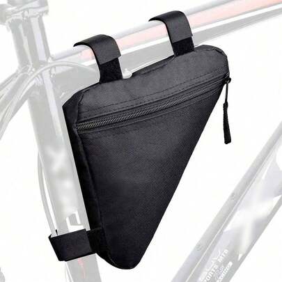 1pc Black Bicycle Triangle Bag, Mountain Bike Front Frame Top Tube Tool Bag, Bicycle Handlebar Saddle Bag And Bicycle Accessories