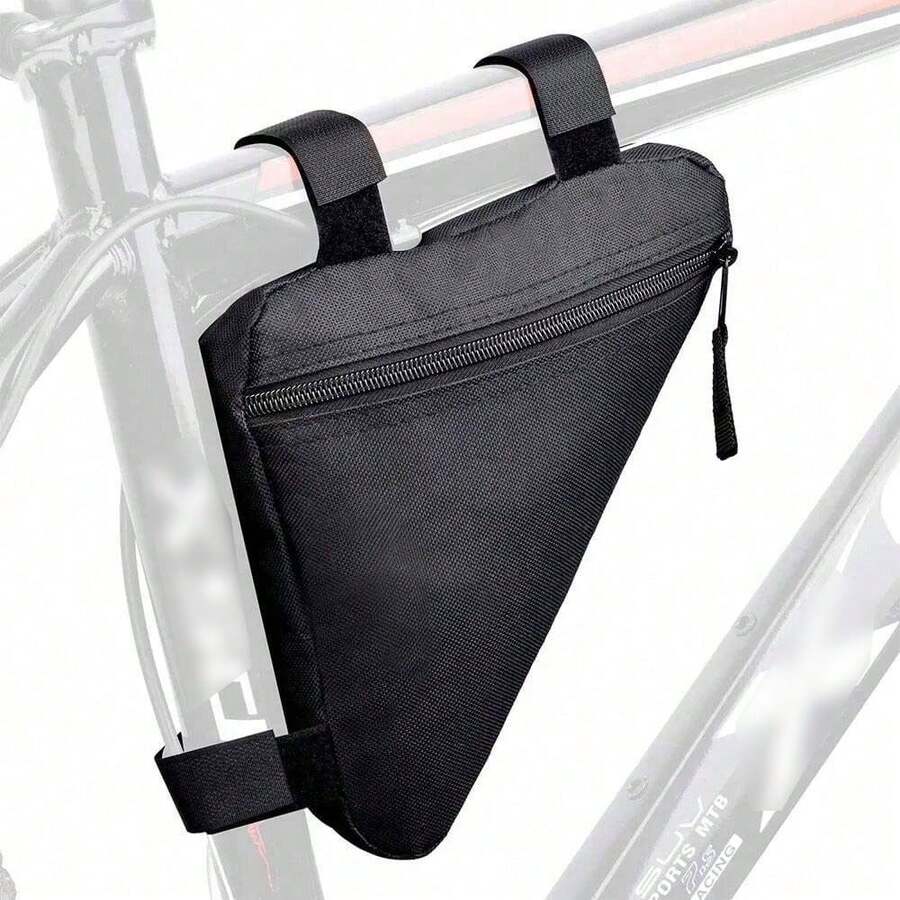 1pc Black Bicycle Triangle Bag, Mountain Bike Front Frame Top Tube Tool Bag, Bicycle Handlebar Saddle Bag And Bicycle Accessories - Black - View 1