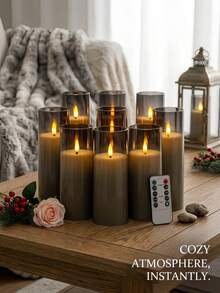 2/3/5/9pcs LED Pillar Candles With Remote Control, Movable Wick, Suitable For Home Decor, Table Centerpiece, Wedding, Holiday, Party Decoration - 灰色 - 查看 2