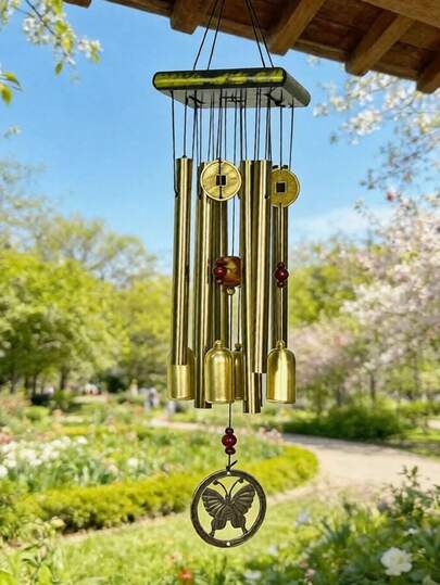 Chuông gió hình bướm, chuông gió ống đồng nhôm kiểu cổ điển Trung Quốc, chuông gió trang trí ngoài trời hình bẫy giấc mơ, phụ kiện trang trí treo ban công, sân hiên, quà tặng cho mẹ, trang trí trong nhà và ngoài trời cho vườn và sân sau.