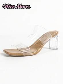 Giày sandal cao gót nữ trong suốt hai quai, mũi vuông, gót dày, kiểu dáng thời trang, thanh lịch, gợi cảm, thoải mái, phù hợp đi làm hàng ngày, hẹn hò, dự tiệc tối, cocktail, đi biển, đám cưới, phù dâu, tiệc trà chiều, dép lê cao gót trong suốt màu nude, thích hợp cho mùa xuân hè thu. - Trong sáng - Xem 7