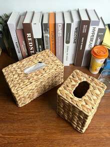 Cubierta de caja de pañuelos tejida a mano con textura natural, dispensador de papel de pañuelos de estilo minimalista, caja de pañuelos cuadrada gruesa y duradera, adecuada para la mesa del comedor, la encimera de la cocina, el armario del baño, regalo del Día de la Madre, útiles escolares, decoración del hogar, artículos esenciales para cruceros, organización del hogar, decoración del hogar para el verano, accesorios de baño, suministros de cocina - Multicolor - Ver 5