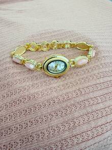 1pc Women's Vintage Style Golden Fashion Watch, Suitable For Daily Wear - Pink - View 5