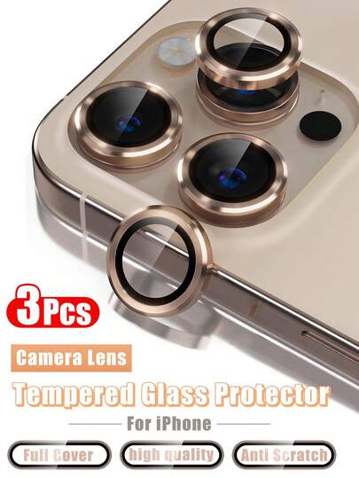 MIGAE 3 miếng - Miếng dán bảo vệ ống kính camera bằng kim loại titan sa mạc, phù hợp với 16 Pro/16 Pro Max, 17 Pro Max/16/15 Pro Max/15 Pro/15/15 Plus/14 Pro Max/14 Pro/14/14 Plus/13/12/11/Pro Max. Kính cường lực siêu trong suốt bảo vệ ống kính camera, phụ kiện kim loại riêng biệt, tương thích với các loại ốp lưng điện thoại.