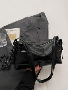 New Fashion Square Underarm Solid Color Women's Handbag, Casual Chic Versatile Commuter Bag - Black - View 6