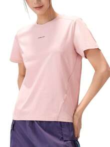 CAMEL CROWN Women's Outdoor Quick-Dry Short Sleeve T-Shirt, Breathable And Cooling, Suitable For Hiking And Sun Protection - Camellia Powder - View 3