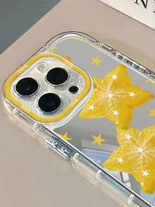 1pc Yellow Star Starfruit Mirror Phone Case, 1.5mm PC Hard Shell 2-In-1 Full Coverage Airbag Anti-Drop, Creative Perforated Raised Camera Ring, Daily Gift For Friends And Girlfriends, Compatible With IPhone 17/17 Pro/AIR/17 Pro Max/16E And More - Multicolor - View 3
