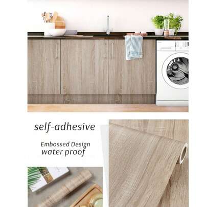 1卷木纹纹理壁纸，北欧简约风格，防水防潮，易于安装，可移除贴纸，适用于客厅、餐厅、出租房装饰、墙面、书桌、橱柜翻新，45厘米*100/300/500厘米
