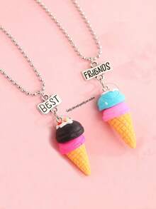 2pcs/Set Girls Cute Ice Cream Pendant Necklace Set, Eternal Friendship Jewelry For Best Friends, Daily Wear, Sister Gift, Birthday Present - Multicolor - View 6