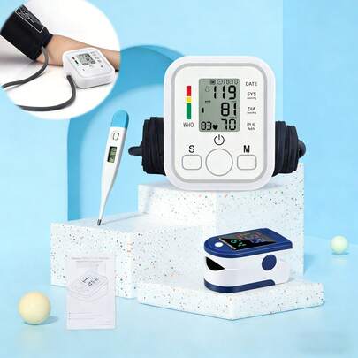 Mànecucho portátil de tensión arterial (con indicación vocal local) + pulso y oxímetro + termómetro electrónico. Conjunto de monitoreo de salud (3 piezas): Mànecucho inteligente automático de tensión arterial. Ideal para personas mayores, monitoreo de salud en casa o viajes. Es un regalo perfecto para cuidar la salud familiar, ideal para el Día de la Madre o el Día del Padre, y también apto para regalar a familiares y amigos, especialmente recomendado para ancianos y personas mayores.