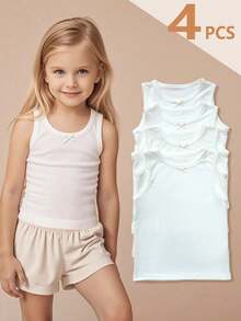 4 件女童可爱白色蝴蝶结吊带背心，适合女童作为内衣或外套穿着，四季皆宜 - 白色 - 查看 1