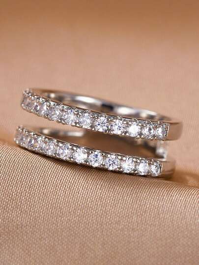 1枚女士优雅方形立方氧化锆戒指，适合婚礼、订婚、周年纪念派对、情人节礼物