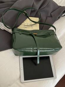 Hevel 夏季 PU 女士单肩包，可调节肩带，适合日常、通勤、购物、约会、上学等多种场合，复古风格，斜挎包 - 綠色 - 查看 9