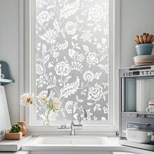 1/4pcs Decorative Plant Pearl Frosted Window Stickers. Elegant White Floral Leaf Vine And Feather Pattern. Static Cling Stickers. Waterproof PVC Material. Suitable For Bathroom, Powder Room, Bedroom And Living Room. - Multicolor - View 9