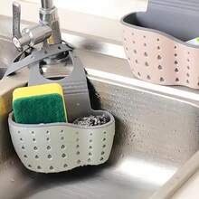1pc Adjustable Silicone Sink Rack With Strap, Collapsible Drain Basket, Creative Faucet Hanging Bag, Kitchen Storage Organizer Rack For Sponge And Cleaning Supplies - One Size - View 5