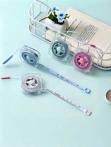 4pcs/1pc Cute Mini Retractable Soft Tape Measure, Portable With Lock And Clear CM/Inch Scale - Suitable For Sewing, Home, Waist, Bust, Height Measurement - , Easy To Store, Wipe-Clean Transparent Case With Hanging Loop - Transparent Square Ruler - View 7