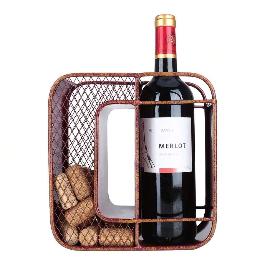 Modern Metal Wine Rack For Countertop, For Kitchen, Pantry And Cabinet, No Assembly Required - Red - View 1