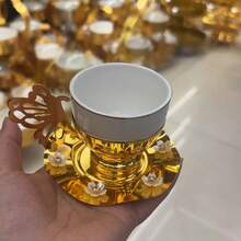 一套陶瓷咖啡杯碟，3D蝴蝶叶形手柄，金色马克杯，北欧简约牛奶杯，下午茶杯，红色茶杯，情人节礼物 - 金色 - 查看 12