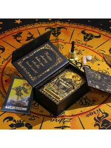 1 bộ bài Tarot mạ vàng, thiết kế mặt trời đen trắng, hướng dẫn bằng tiếng Anh, bộ bài Tarot PVC chống thấm nước, bài tiên tri, trò chơi board game, bài bói toán, quà tặng sưu tầm - Nhiều màu - Xem 2