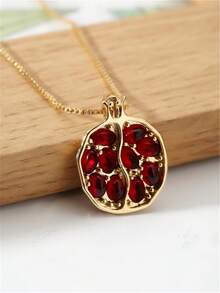 1 chiếc dây chuyền mặt dây chuyền hình hạt lựu đỏ bằng hợp kim, quà tặng cho phụ nữ. - Vàng - Xem 3