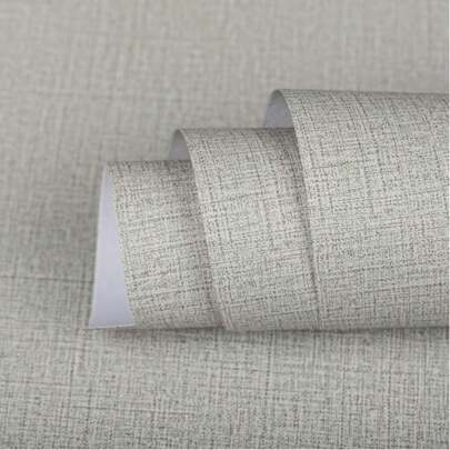 1 Roll Beige Linen Texture Vinyl Self-Adhesive Wallpaper/Modern Wallpaper, Waterproof, Removable, Linen Texture, Suitable For Bedroom, Living Room, Kitchen, Room Decor, Wall Renovation, Furniture Renewal