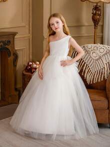 Robe élégante pour jeune fille, robe de demoiselle d'honneur, robe de princesse, convient pour l'anniversaire des enfants, le mariage de la demoiselle d'honneur, le bal de promo, les fêtes, les occasions spéciales - Blanc - Voir 9