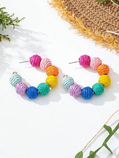 Dopamine - Khuyên tai hình chữ C bằng mây nhiều màu sắc, phong cách nghỉ dưỡng bãi biển độc đáo.
