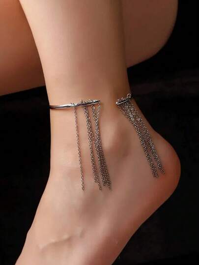 1 pieza Nuevo tobillera de borla de metal, accesorio de cadena para el pie de moda sexy europea y americana para mujeres