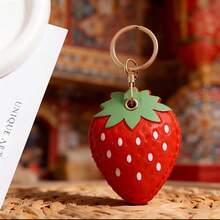 Móc khóa hình trái cây dễ thương làm từ da, dâu tây, táo, chuối, dưa hấu, phụ kiện túi xách - Nhiều màu - Xem 5