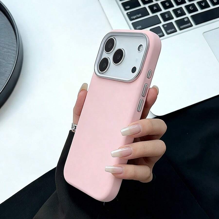 DECOPHONE 粉色哑光手机壳，金属镜头框防摔全包保护壳，简约高级设计，兼容17/16/15系列。 - 粉色 - 查看 1