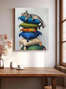 一套猫咪抱枕DIY数码油画套装，成人艺术工艺品，无框艺术油画套装，适用于卧室装饰和墙面艺术装饰，无需绘画基础，简单有趣的绘画方法，实现您的绘画梦想，沉浸在缤纷多彩的世界中，每一笔都是自我表达，为生活增添浪漫气息，送给家人朋友的最佳礼物，节日礼物，40*50厘米 - 灰色 - 查看 5