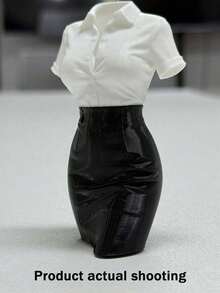 3D打印女性半身雕塑摆件 - 专业办公桌配件，配有仿真白衬衫和皮裙，适合工作站摆放，塑料男女半身雕塑，适用于公司装饰 - 多色 - 查看 8