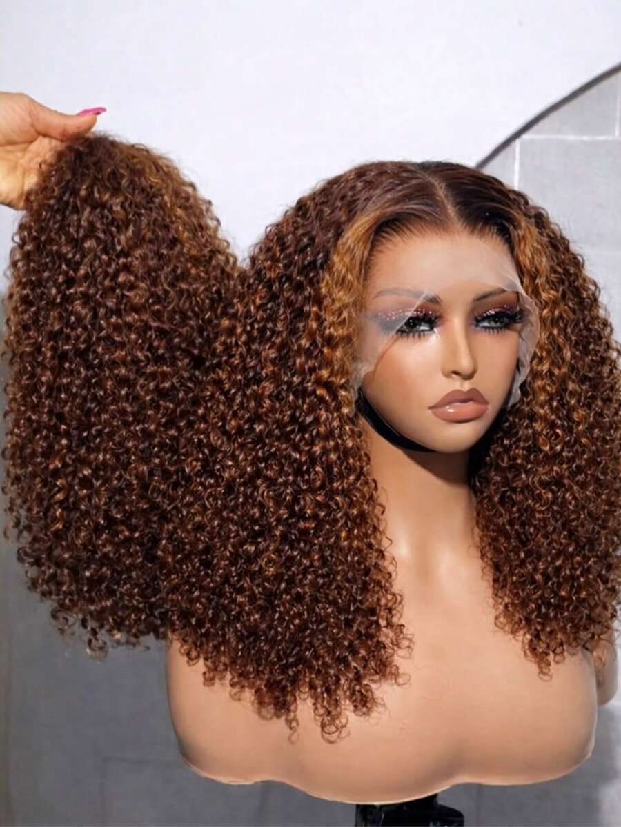 Uveous Ombre Highlight Jerry Curly Lace Front Wigs Human Hair 4/27 Colored Pre Plucked 13x4 HD Transparent Lace Frontal Wigs Honey Blonde Curly Wig For Women 250% Density Human Hair Wig With Baby Hair - P4/27 - 查看 1