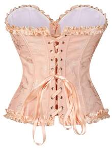 女士提花露背系带吊带塑身背心，奶油黄，适合新年派对、情人节、节日穿着 - 杏色 - 查看 3